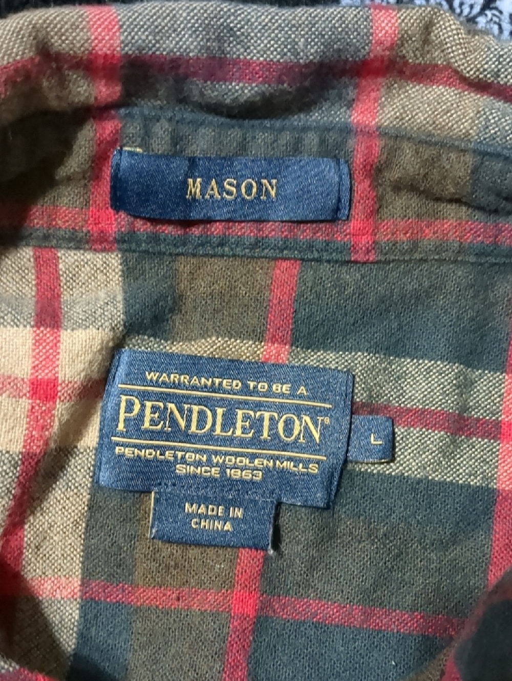 Pendleton Mason Flannel Cotton Long Sleeve Classic Shirt Mens Red Plaid Size L - Picture 6 of 8